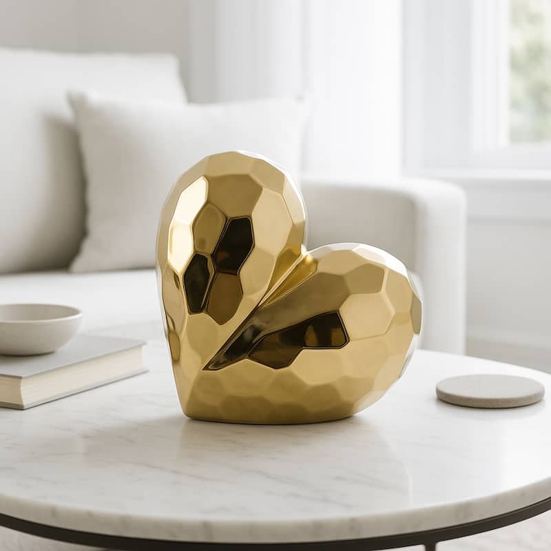 Modern Geometric Heart Sculpture - Ceramic Decorative Object