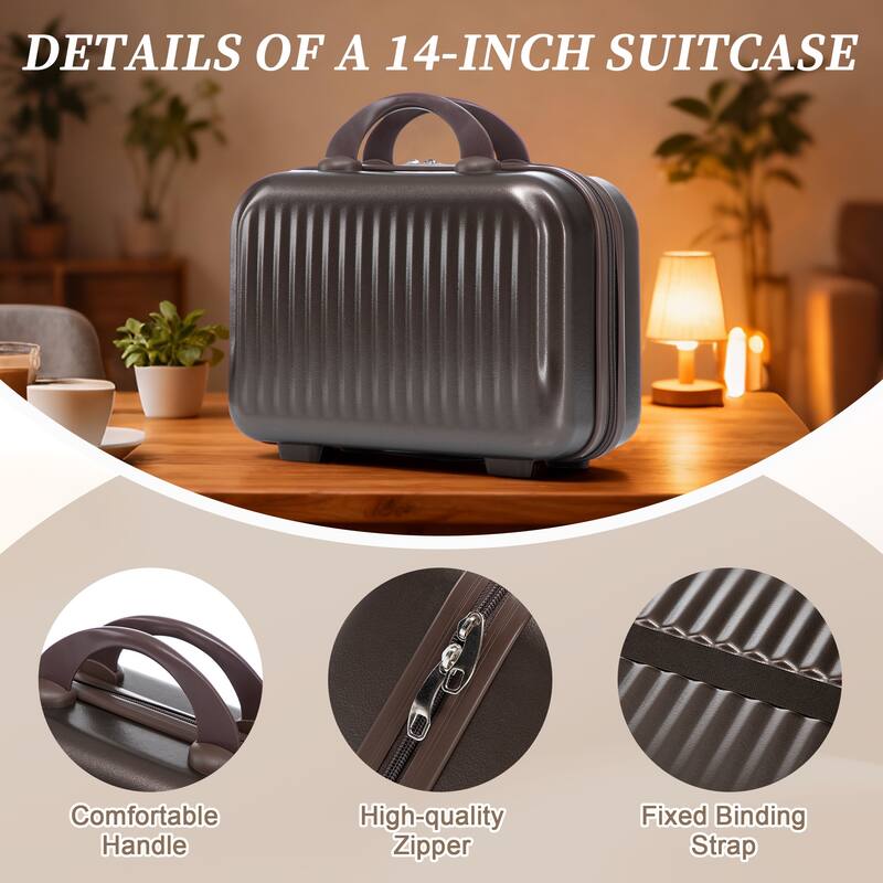14"/20" 2 pcs/set in ABS Spinner Wheel Luggage, with Combination Lock and Front Opening Design, 14" Cosmetic Case