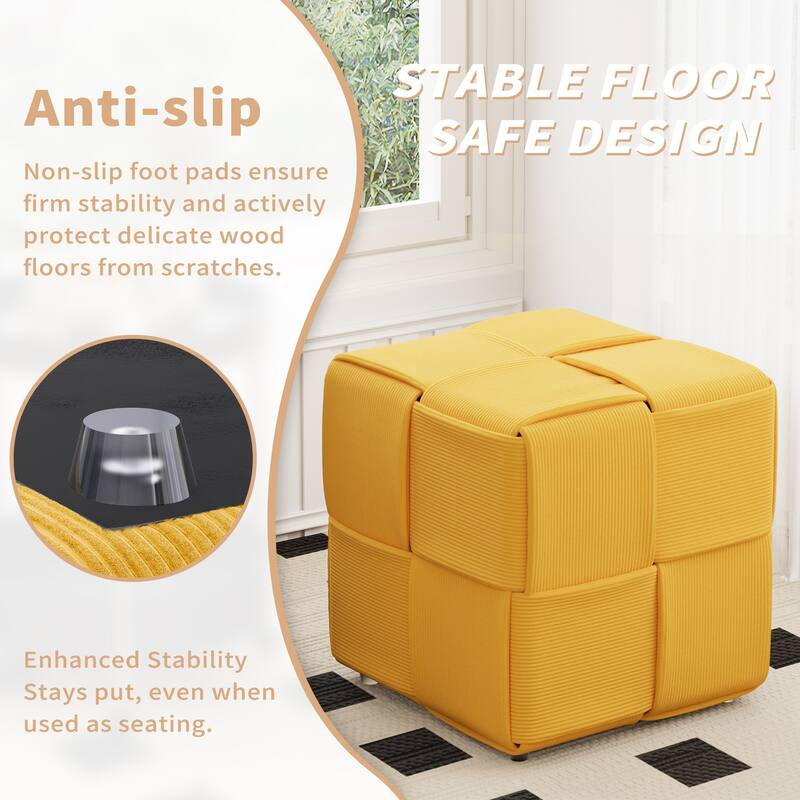 Ottoman Foot Rest Soft and Comfortable Ottoman Square Corduroy Woven Design Sofa Stool