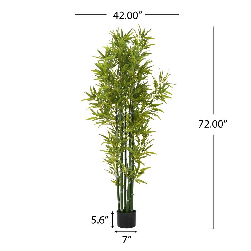 Roomfitters 72'' Artificial Bamboo Tree Set of 2, Tall Faux Indoor Plants with Black Plastic Pots for Home Decor, Green