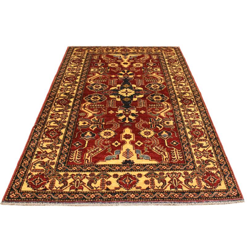 Tribal Super Kazak Sullivan Red/Gold Hand Knotted Wool Rug - 3'11'' x 6'2''