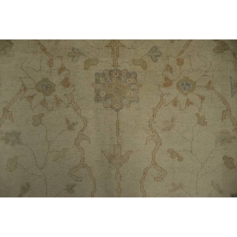 Hand Knotted Oriental 100% Wool Carpet Transitional Floral Beige & Ivories Oushak Area Rug - 12' 0'' X 8' 10''