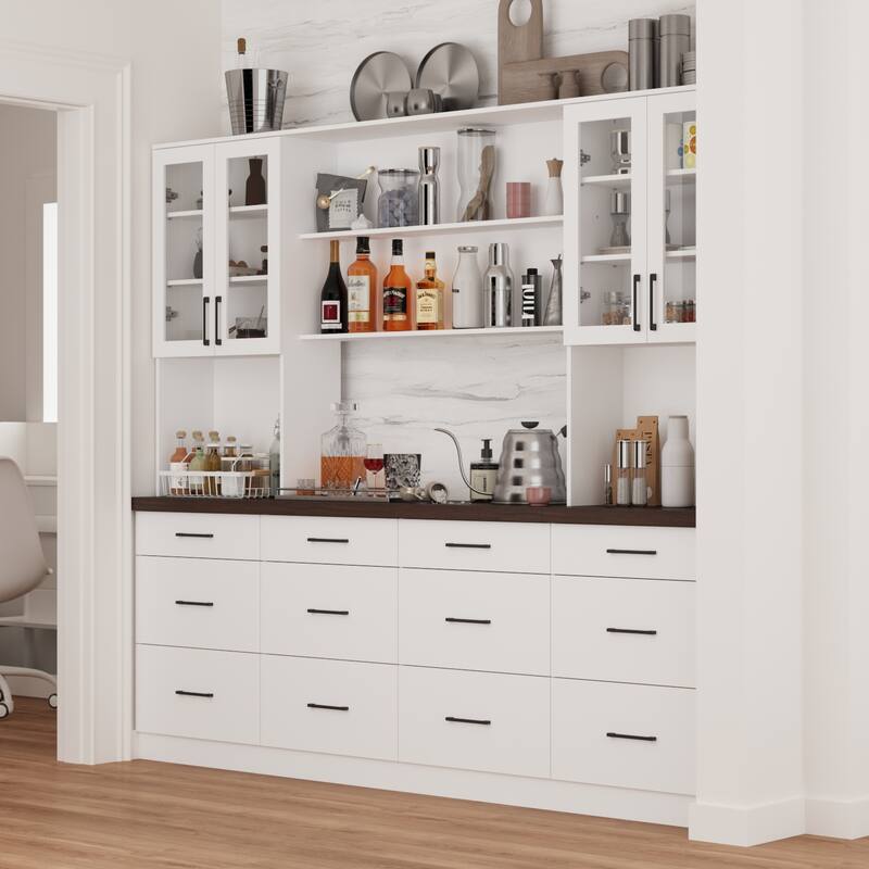 Panrty Storage Cabinet w/Glass Display Hutch Buffet Drawers Sideboard