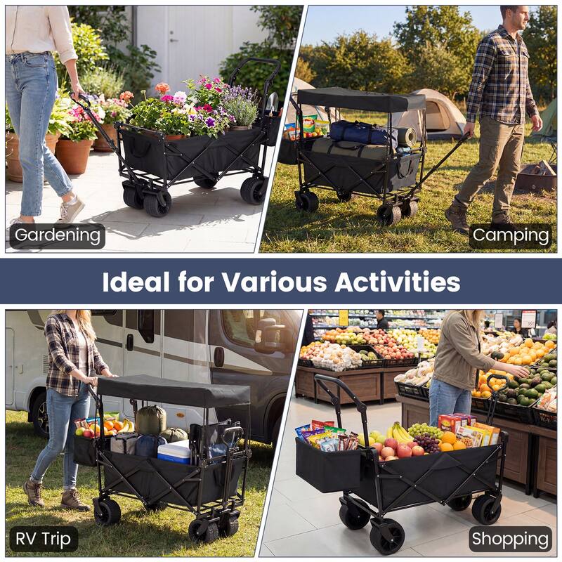 Gymax Collapsible Wagon w/Removable Canopy Adjustable Handles