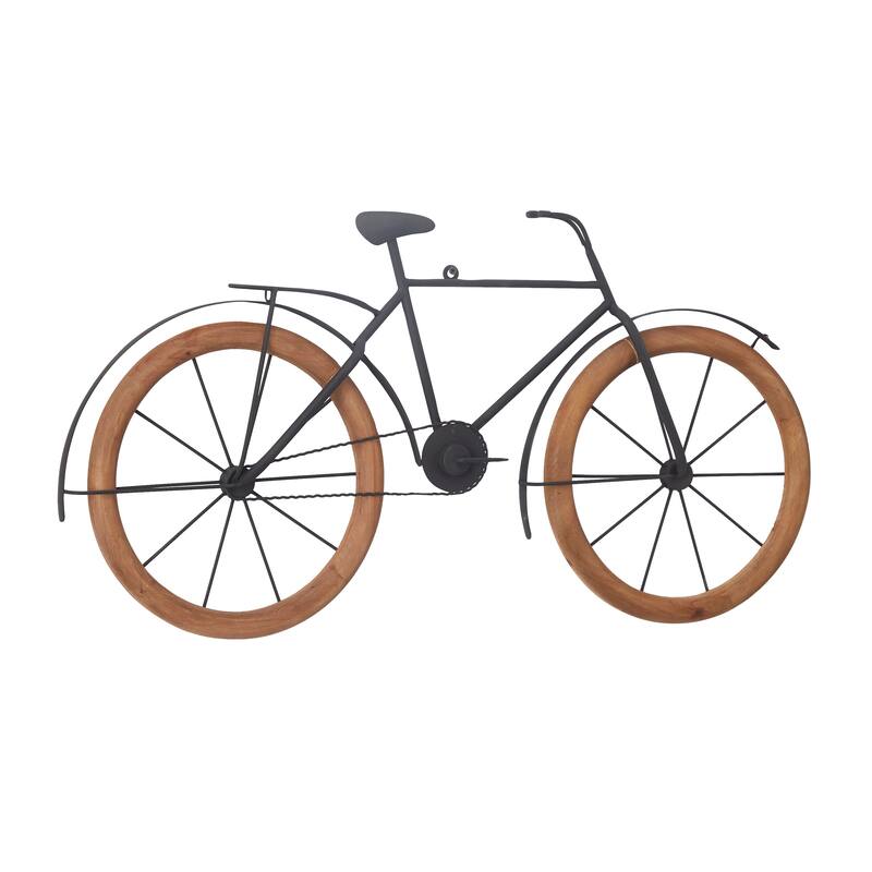Brown Metal Bike Home Wall Decor with Wood Wheels