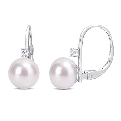 White Freshwater Cultured Pearl & Cubic Zirconia Drop Earrings main image 1