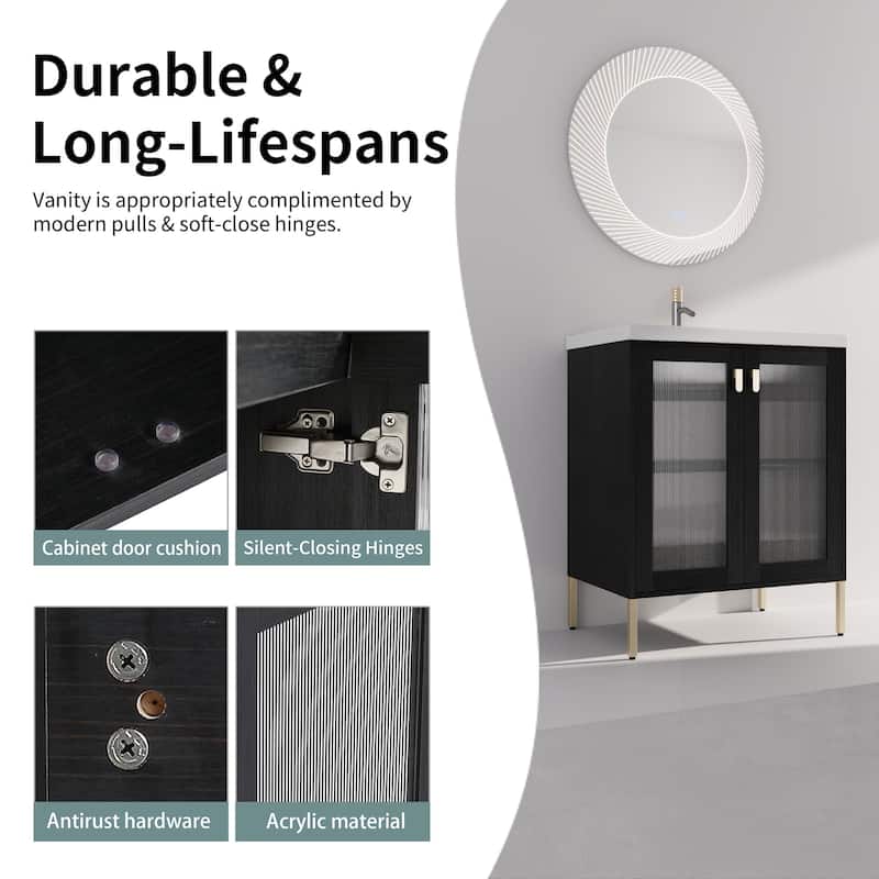 24/32 inch Freestanding Bathroom Vanity Set in Black with Integrated Ceramic Sink