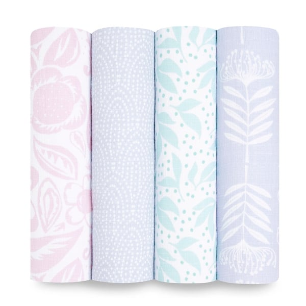 slide 2 of 5, aden + anais essentials cotton muslin swaddle blanket 4 pack damsel