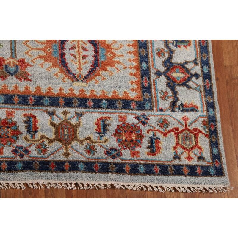 All-Over Geometric Oushak Indian Area Rug Hand-Knotted Wool Carpet - 7'9"x 9'10"