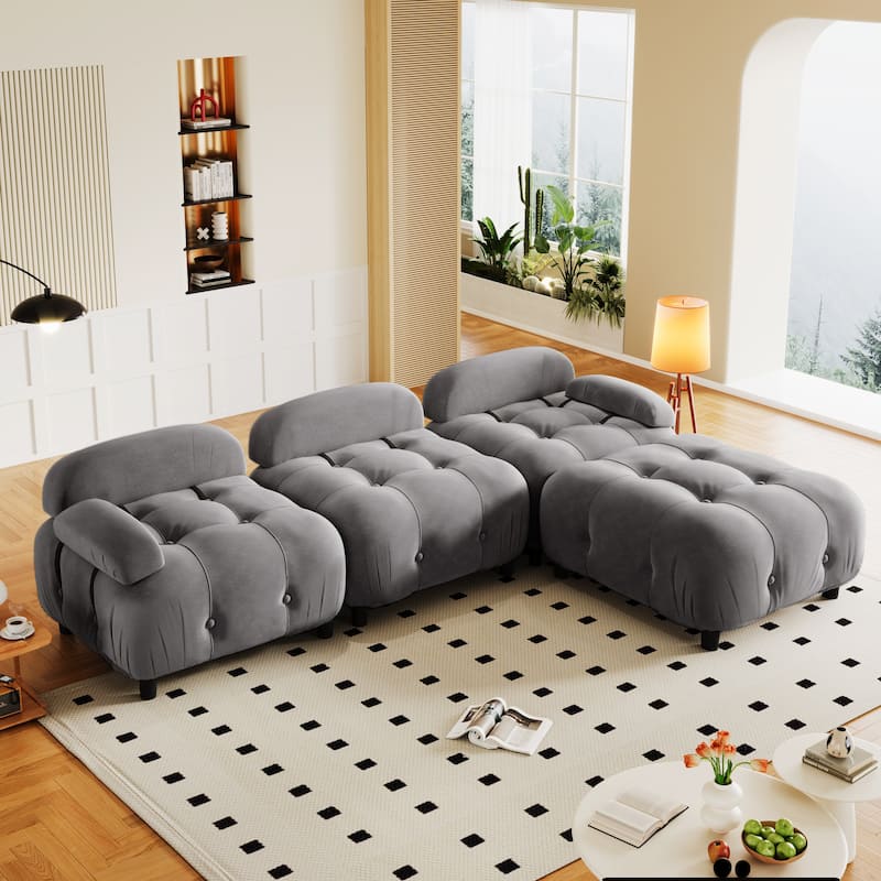 Upholstery Modular Convertible Sectional Sofa, L-Shaped Couch with Reversible Chaise