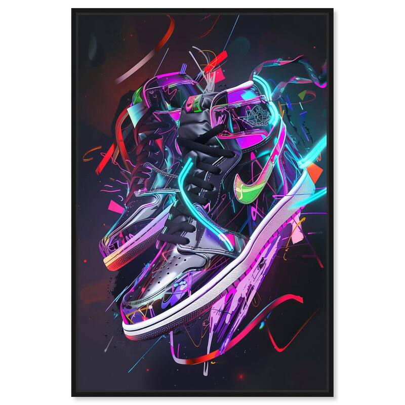 Neon Ribbons Sneakers Canvas by Art Remedy - Black - 20" x 30"