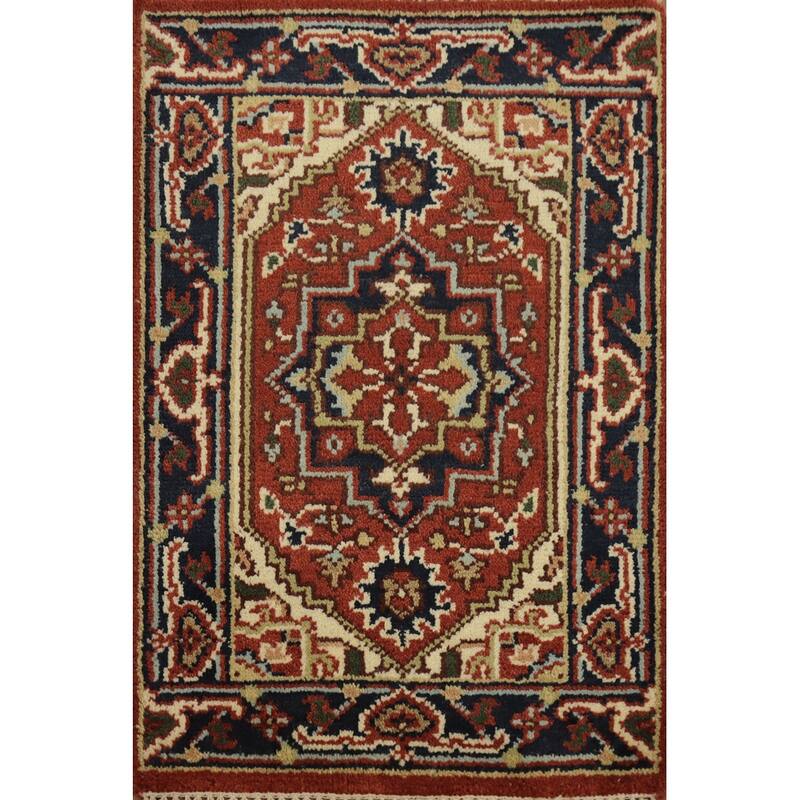 Hand Knotted Oriental 100% Wool Carpet Traditional Medallion Oranges & Rust Heriz (serapi) Area Rug - 3' 0'' X 2' 0''