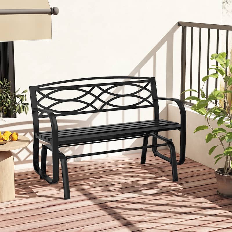 2-Person Black Patio Loveseat Outdoor Glider Bench with Metal Frame and Smooth Rocking Motion - 24" x 46" x 33"