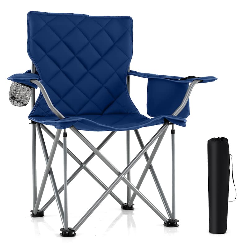 Gymax Oversized Camping Chairs Heavy Duty Outdoor Folding Chair - Navy