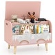 preview thumbnail 2 of 18, Costway Kids Wooden Toy Box with Front Bookshelf 4 Solid Wood Legs - See Details Pink