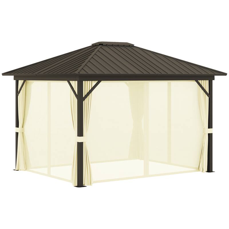 Hard Top Gazebo with Curtains, Aluminum Frame, and Mesh Netting - 11.9' x 9.8'