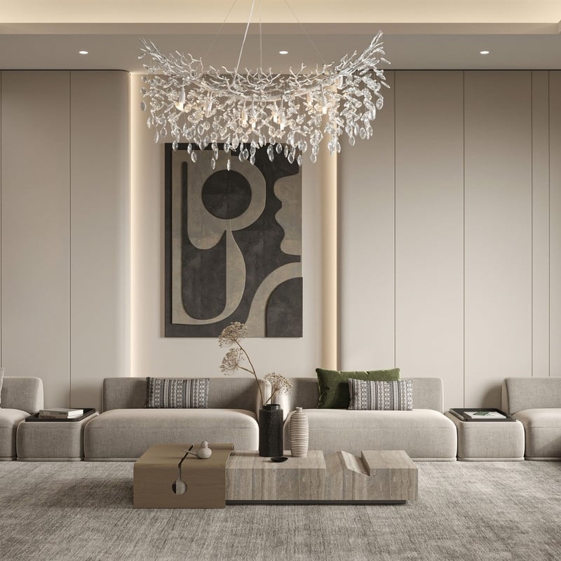 Modern Branch Crystal Linear Chandelier, 1100-1830mm Dining Pendant Light