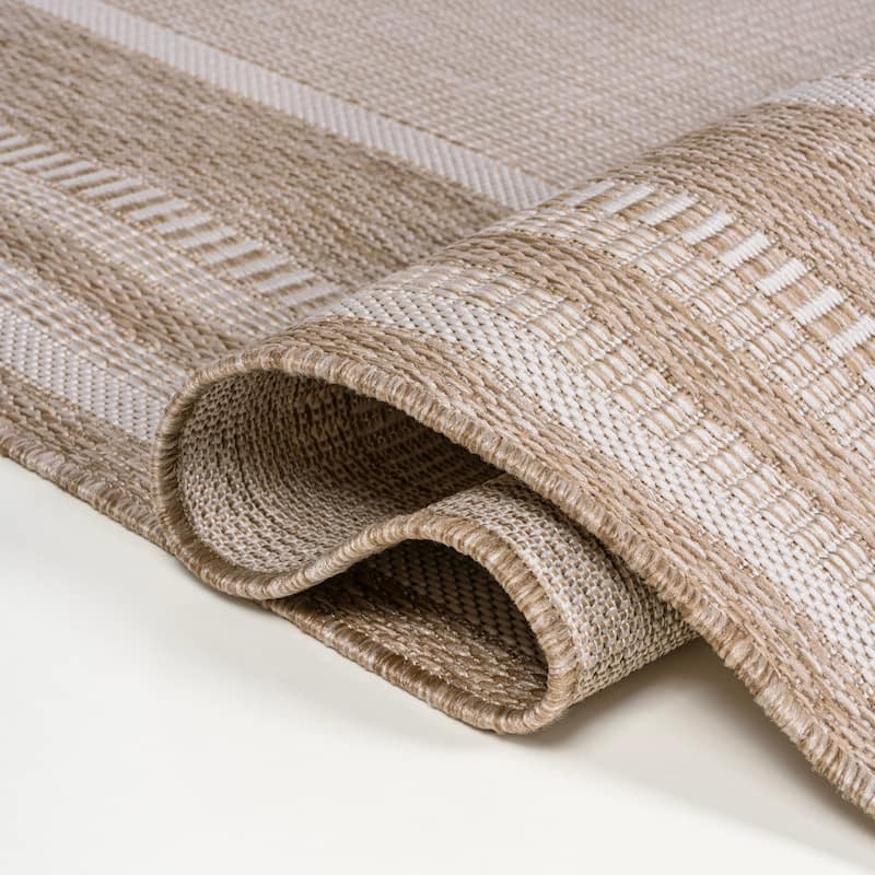 JONATHAN Y Dover Classic Casual Border Stripe Beige/Cream Indoor/Outdoor Area Rug