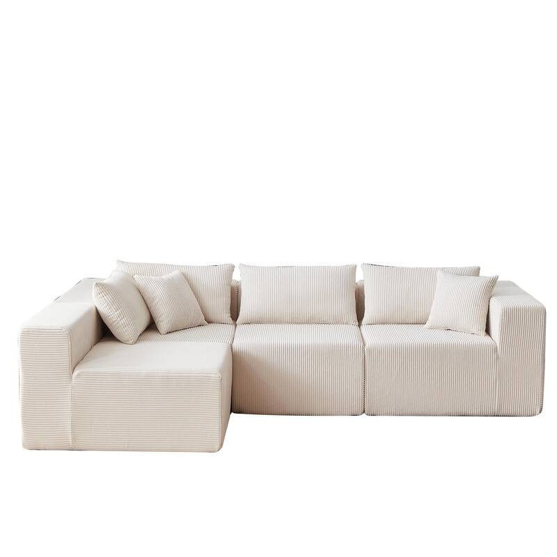 Anmytek 104-Inch Corduroy Modular L-Shaped Sectional Sofa 4PC Free Combination Luxury Foam-Filled