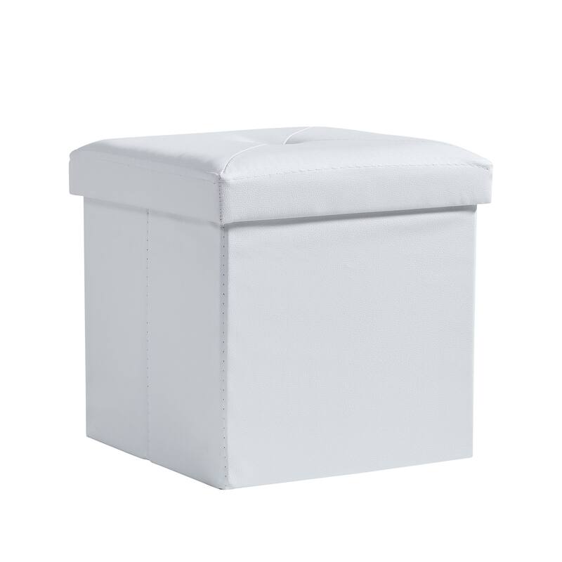 VECELO Folding Storage Ottoman, Bedroom Storage Bench, Versatile Footrest Footstool Tufted Faux Leather Chest for Living Room
