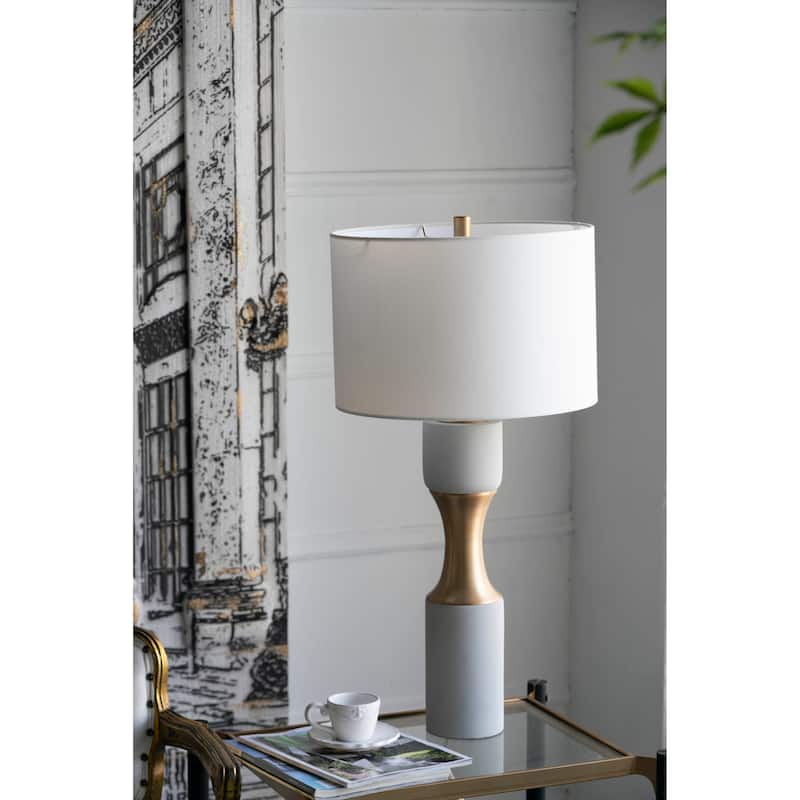 Cement With Metal Table Lamp - White+Gold