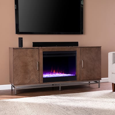 SEI Furniture Simondale Media TV Stand with Color Changing Fireplace Insert and Storage can fit TV's up to 56"