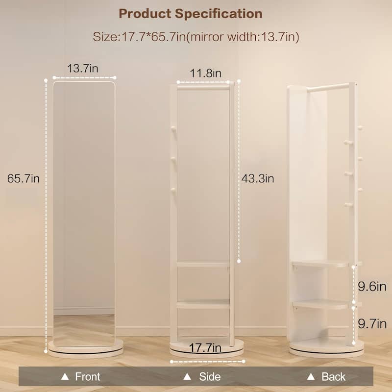Versatile Full-Length Mirror with Practical Hanger - White