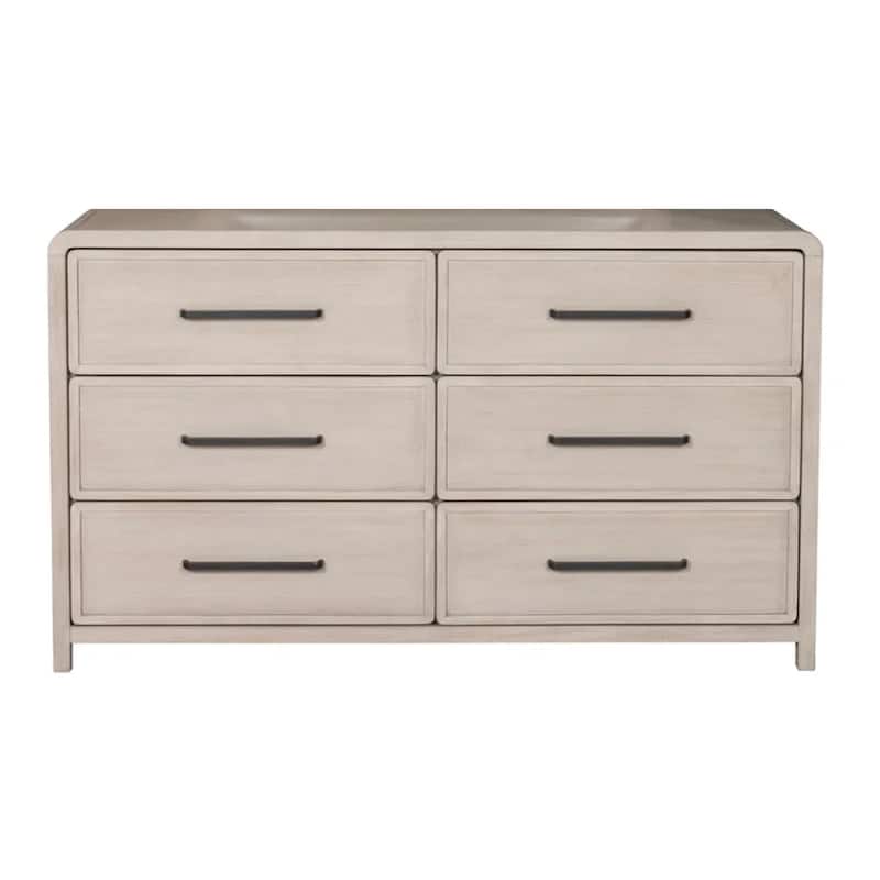 Giva Wide Dresser, 6 Drawers, Natural Oak Beige, Solid Rubberwood