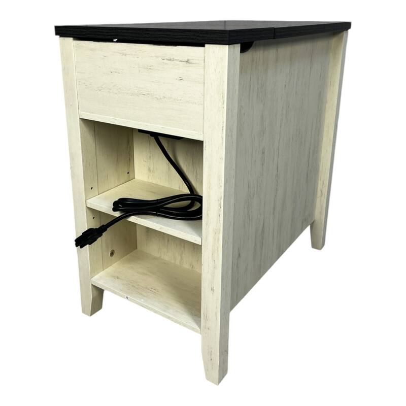 Farmhouse End Table with Charging Station,Night Stand with Barn Door and Drawer