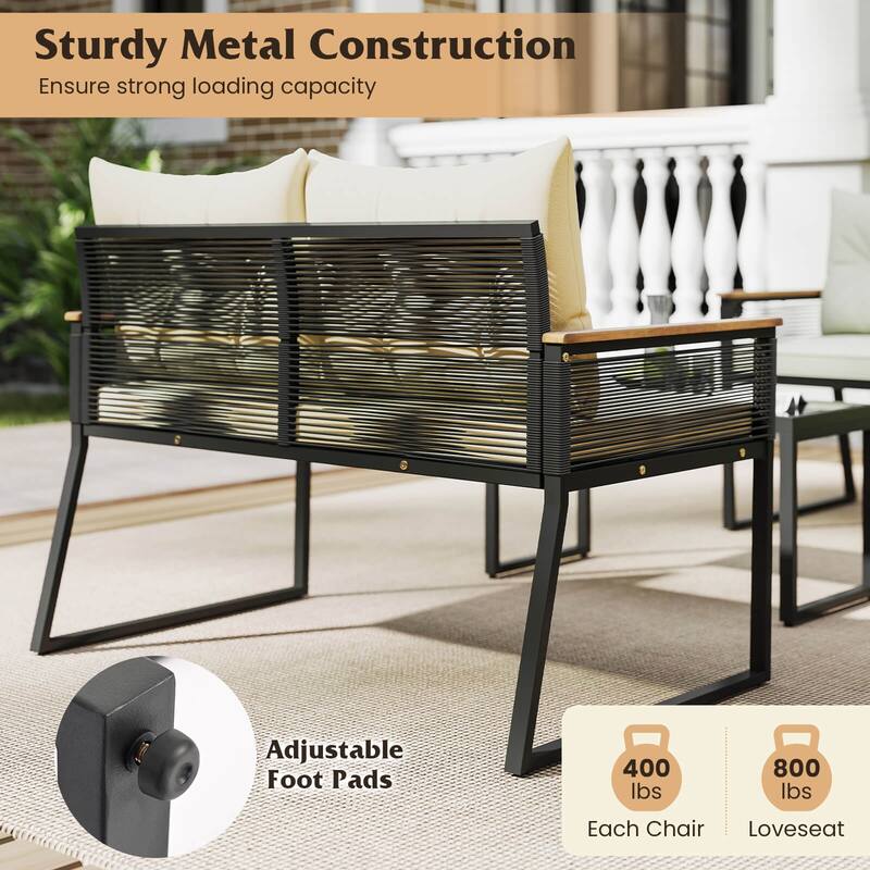 4/8 PCS Patio Wicker Furniture Set Outdoor Cushioned Conversation Set