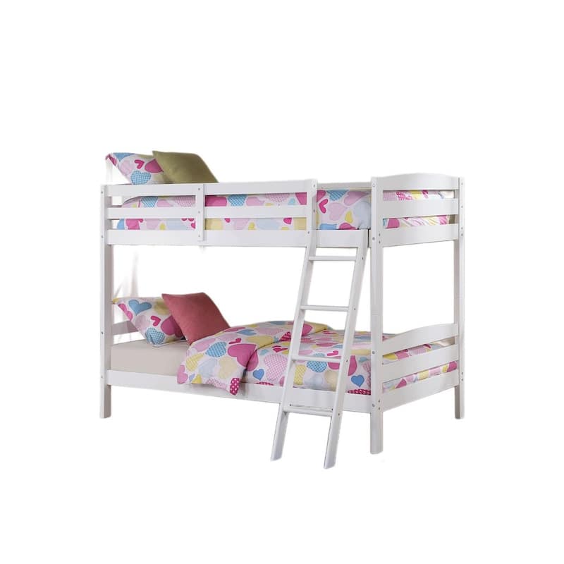 Twin-over-Twin Wood Bunk Bed with Slat Design and Angled Ladder