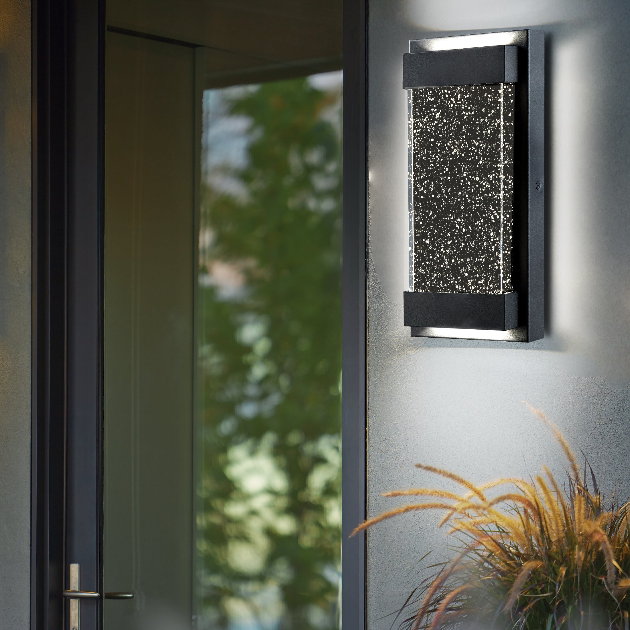 1 Light Dimmable Black Corner Wall Light Sparkly Rectangular