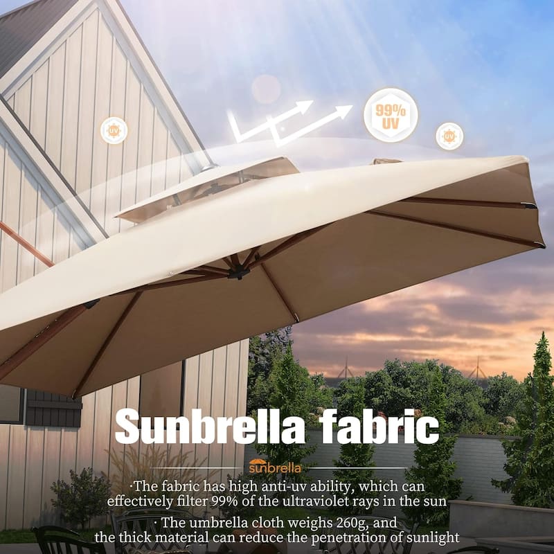 PURPLE LEAF 10/12 ft Square Sunbrella Patio Cantilever Umbrella with Base