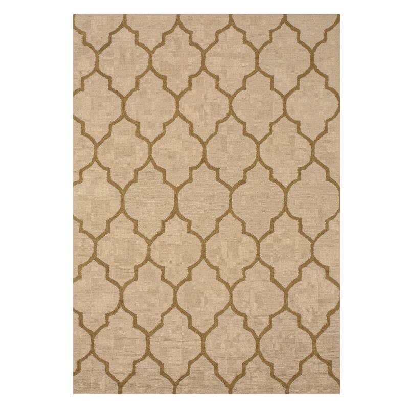 Moroccan Light Beige Hand-Tufted Wool Area Rug, 5' x 7', Brown Trellis Design with Soft Texture - N/A