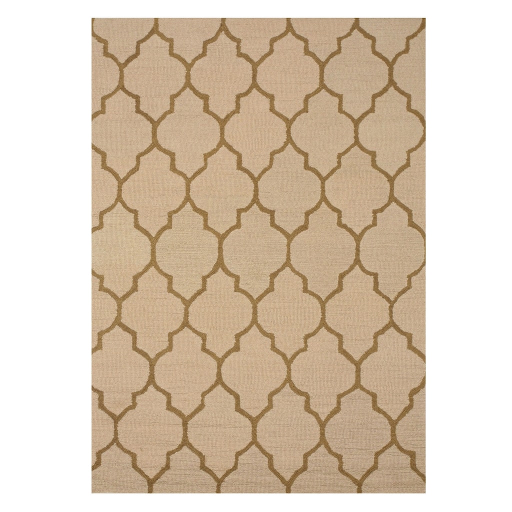 Moroccan Light Beige Hand-Tufted Wool Area Rug, 5' x 7', Brown Trellis Design with Soft Texture - N/A