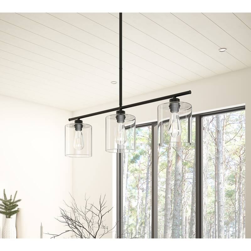 Modern Black 3-Light Unique Linear Design Transparent Cylinder Glass Pendant - Black