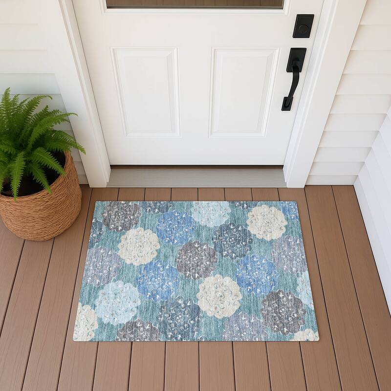 Machine Washable Indoor/ Outdoor Global Motif Chantille Rug - Teal - 1'8" x 2'6"