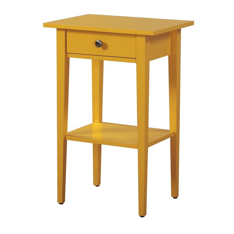 1-Drawer Yellow Nightstand with Open Shelf, 28 Inch Easy Assembly Wood Bedside Table for Bedroom Decor