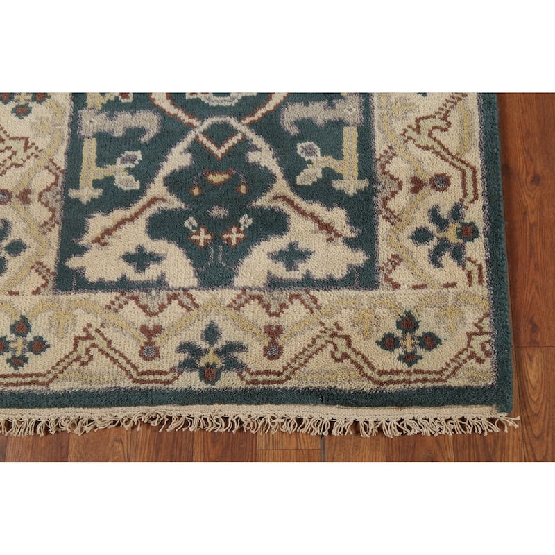 Teal Oushak Indian Runner Rug Hand-Knotted Wool Carpet - 2'7"x 9'11"