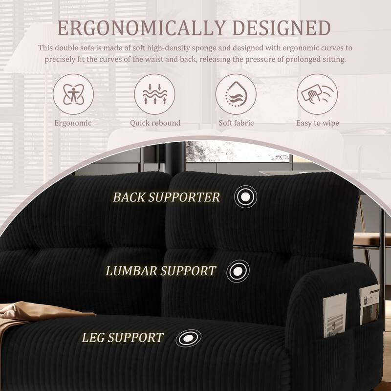 47.24" Corduroy 2-Seater Sofa with Side Pockets