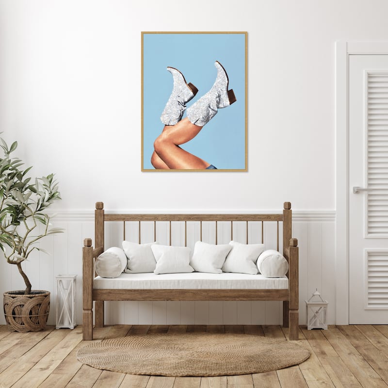 These Boots Blue II by Vertigo Artography Framed Canvas Wall Art Print - Sylvie Bright Gold