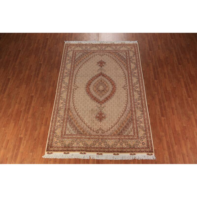 Vegetable Dye Tabriz Persian Handmade Wool & Highlighted Silk Carpet - 6'9" x 10'4"
