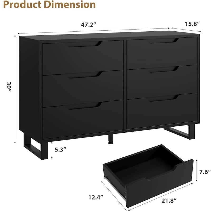 Farmhouse Freestanding Double 6 Drawer Dresser for Bedroom, Living Room, Hallway