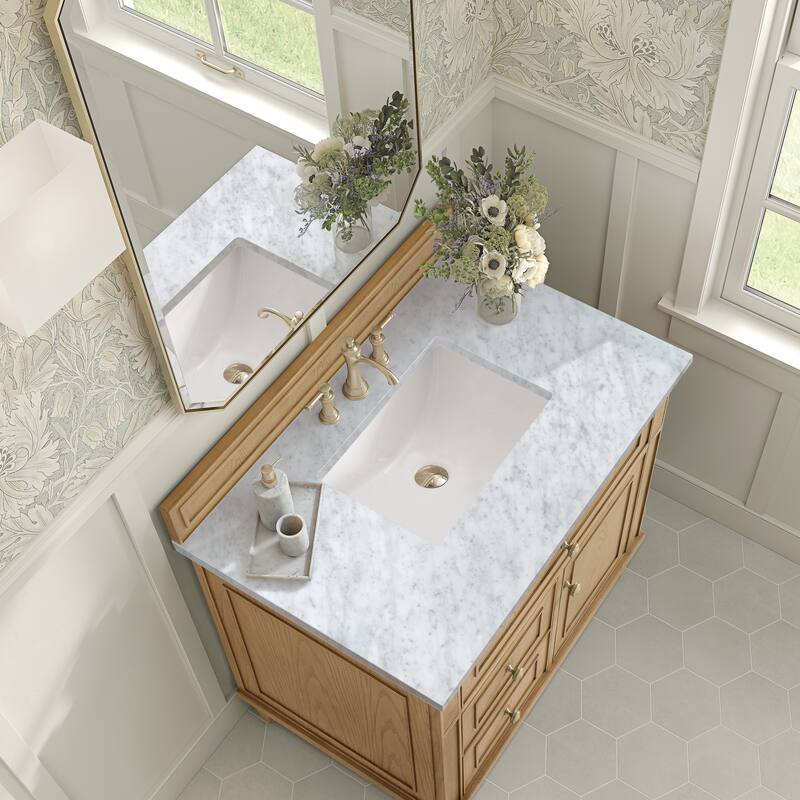James Martin Vanities Lorelai 36" Single Vanity, Light Natural Oak - Carrara White