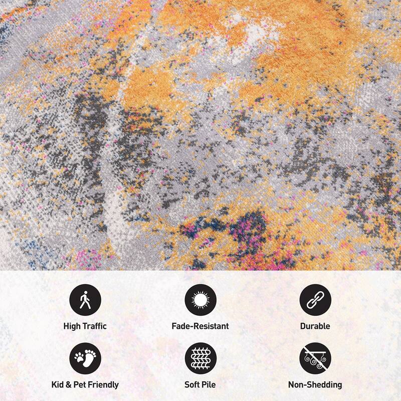 World Rug Gallery Distressed Contemporary Abstract Watercolor Area Rug