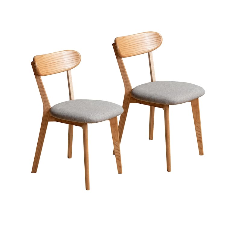 GDFStudio - Eliza Solid Oak Dining Chair with Comfortable Curved Back - 2-Piece - Natural+Brown