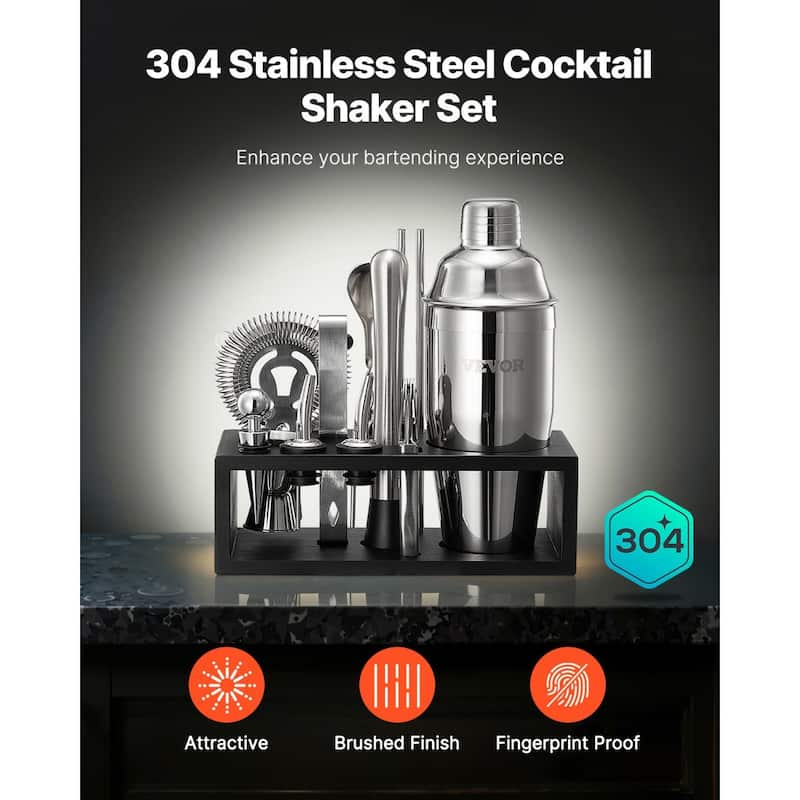13 Pcs Bar Tool Set Stainless Steel Cocktail Shaker Kit with Storage Stand - 8.86 x 4.13 x 9.84 in