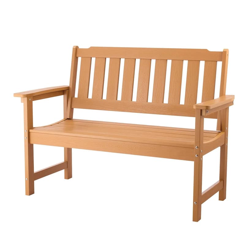 Natural Curved Design Weatherproof Garden Bench with Slatted Seat and Armrests for Comfortable Seating - 50.5” x 24.4” x 36.6”