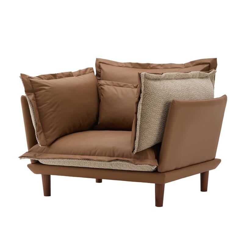 Dual-Texture Chenille & Wood Oversized Lounge Chair with 5 Adjustable Pads and Feather-Blend Cushions