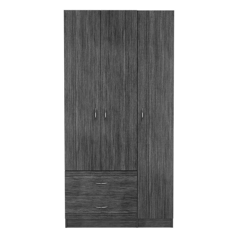 18.5" Modern Three-door Armoire with Hanging Rod, Four Interior Shelves and Two Bottom Drawers - Multicolor